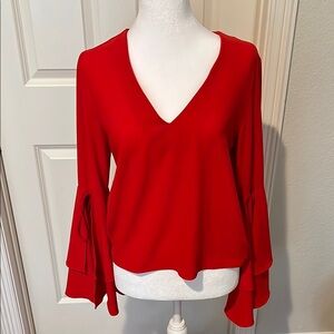 Bell Sleeved Red V-Neck Women's Top Festive Fun Cute ❤️